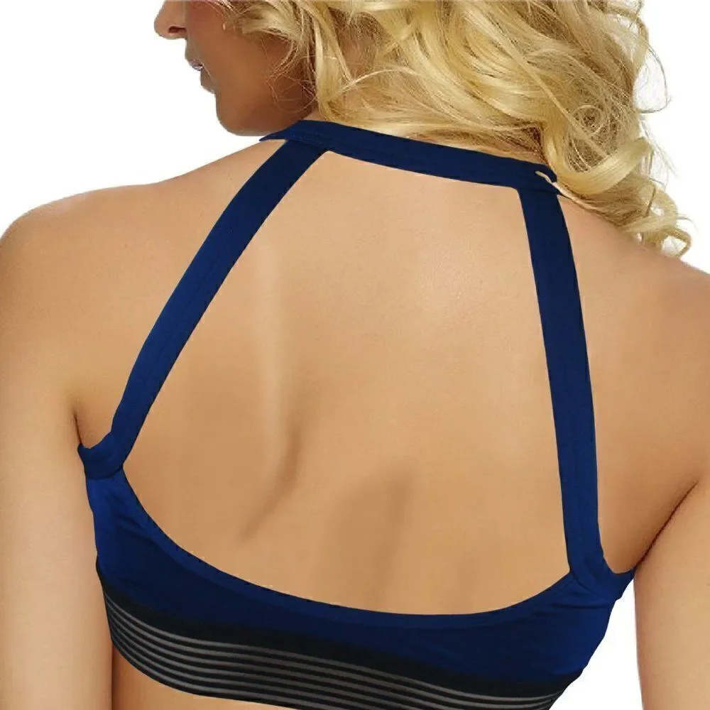 VS Highneck Striped Dark Blue Sport Bralette M